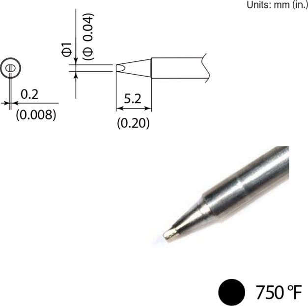Hakko T35-02D06 - T35 Series Soldering Tip, Chisel, 0.6 x 5.2mm, 750°F / 400°C