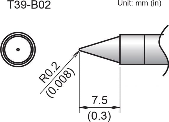 Hakko T39-B02 - Conical Tip, R0.2 x 7.5mm