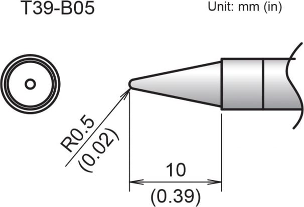 Hakko T39-B05 - Conical Tip, R0.5 x 10mm