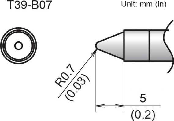 Hakko T39-B07 - Conical Tip, R0.7 x 5mm