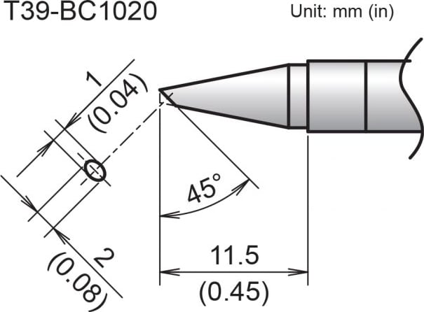 Hakko T39-BC1020 - Bevel Tip, 1mm/45 Degrees x 11.5mm