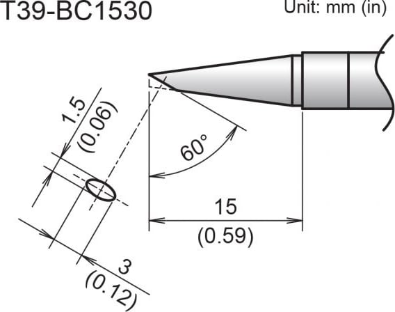 Hakko T39-BC1530 - Bevel Tip, 1.5mm/60 Degrees x 15mm