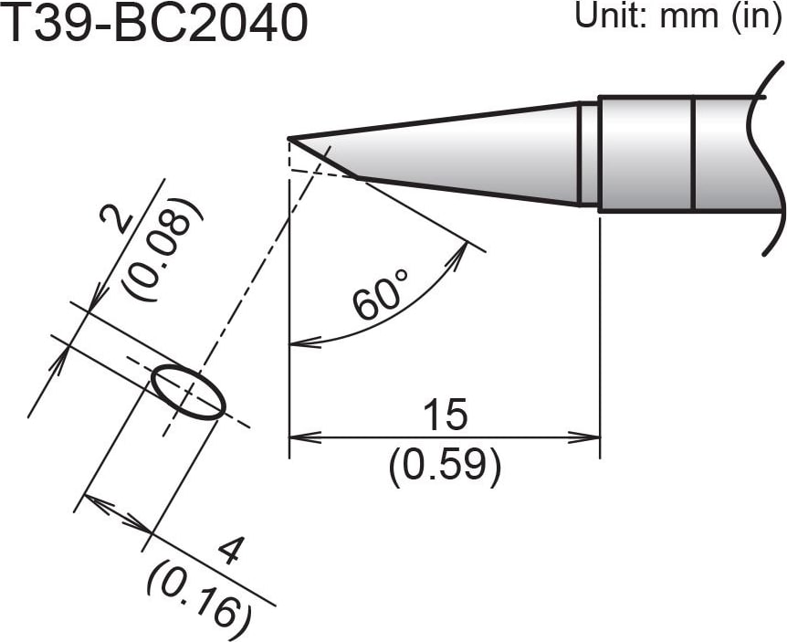 Hakko T39-BC2040 - Bevel Tip, 2mm/60 Degrees x 15mm