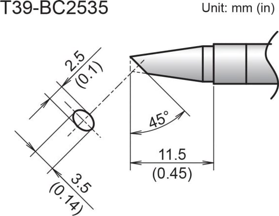 Hakko T39-BC2535 - Bevel Tip, 2.5mm/45 Degrees x 11.5mm