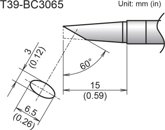Hakko T39-BC3065 - Bevel Tip, 3mm/60 Degrees x 15mm