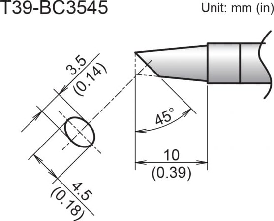 Hakko T39-BC3545 - Bevel Tip, 3.5mm/45 Degrees x 10mm