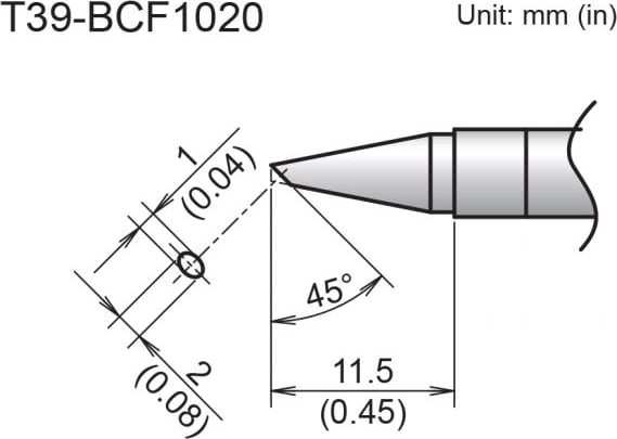 Hakko T39-BCF1020 - Bevel Tip, 1mm/45 Degrees x 11.5mm, Tinned Face Only
