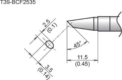 Hakko T39-BCF2535 - Bevel Tip, 2.5mm/45 Degrees x 11.5mm, Tinned Face Only