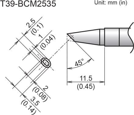 Hakko T39-BCM2535 - Bevel Tip with Indent, 2.5mm/45 Degrees x 11.5mm