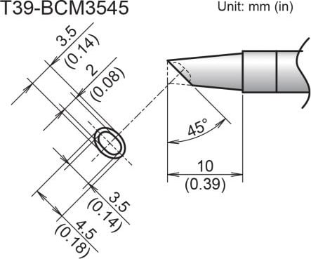 Hakko T39-BCM3545 - Bevel Tip with Indent, 3.5mm/45 Degrees x 10mm