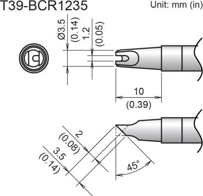 Hakko T39-BCR1235 - Slot Tip, 1.2mm/45 Degrees x 3.5 x 10mm