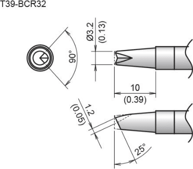 Hakko T39-BCR32 - Bevel Tip with V-Groove, 3.2mm/25 Degrees x 10mm