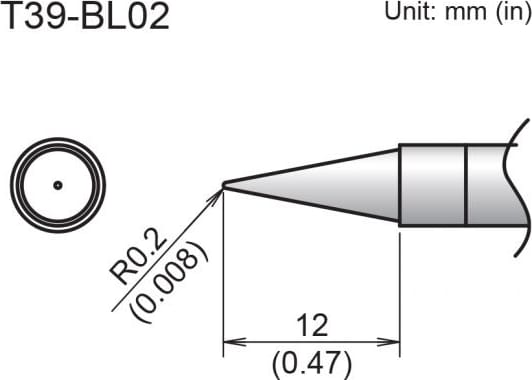 Hakko T39-BL02 - Conical Tip, R0.2 x 12mm