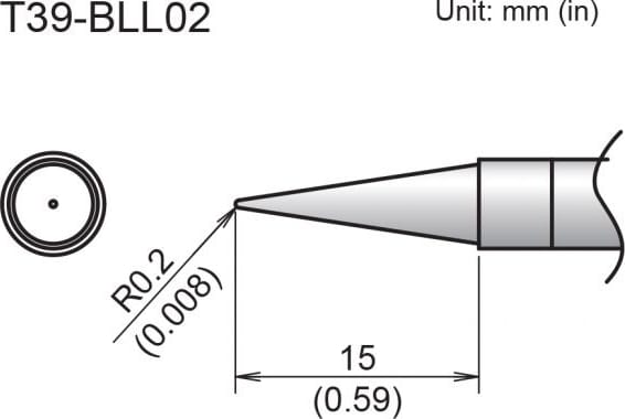 Hakko T39-BLL02 - Conical Tip, R0.2 x 15mm