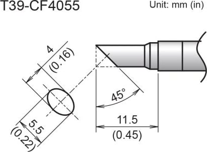 Hakko T39-CF4055 - Bevel Tip, 4mm/45 Degrees x 11.5mm, Tinned Face Only