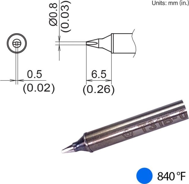 Hakko T31B‐01D08 - Chisel Tip, 0.8mm x 6.5mm, 450°C/840°F