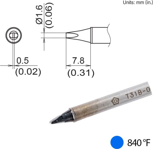 Hakko T31B-01D16 - Chisel Tip, 1.6mm x 7.8mm, 450°C/840°F