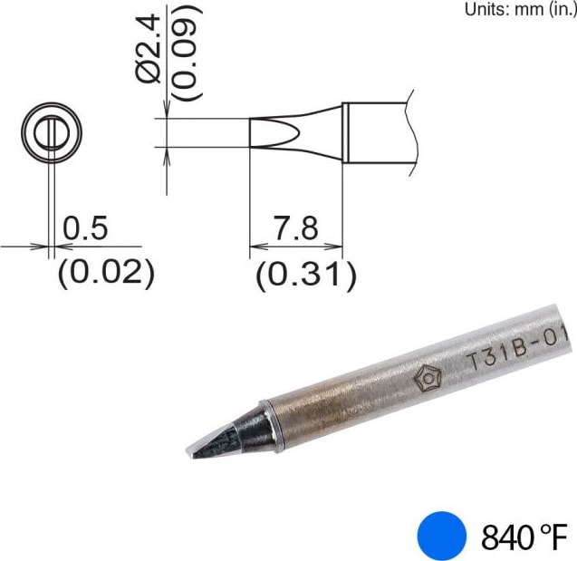 Hakko T31B-01D24 - Chisel Tip, 2.4mm x 7.8mm, 450°C/840°F