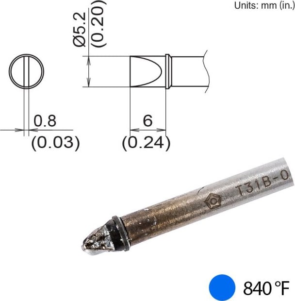 Hakko T31B-01D52 - Chisel Tip, 5.2mm x 6mm, 450°C/840°F