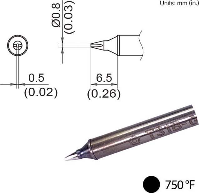 Hakko T31B-02D08 - Chisel Tip, 0.8mm x 6.5mm, 400°C/750°F