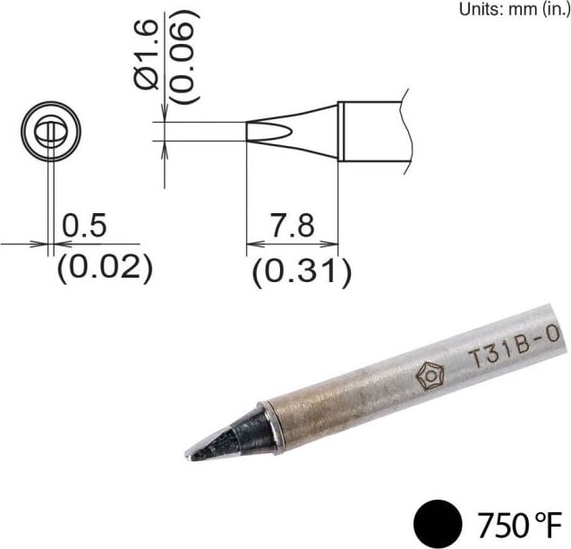 Hakko T31B-02D16 - Chisel Tip, 1.6mm x 7.8mm, 400°C/750°F