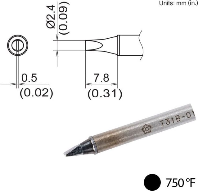 Hakko T31B-02D24 - Chisel Tip, 2.4mm x 7.8mm, 400°C/750°F