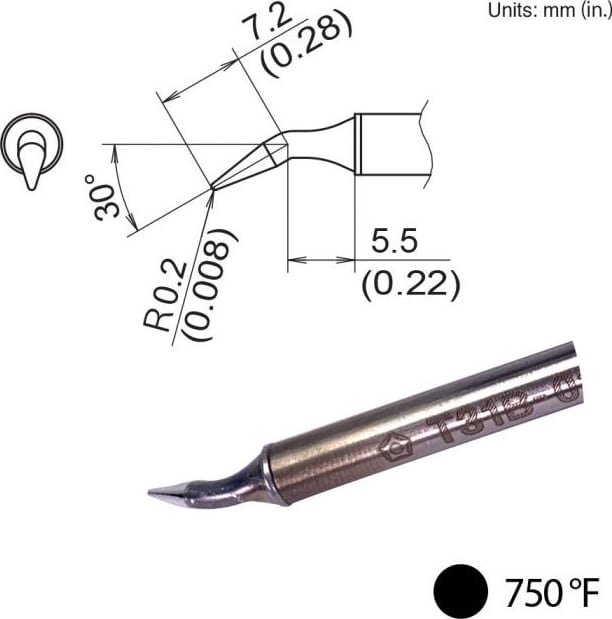 Hakko T31B-02JL02 - Bent Tip, R0.2mm/30° x 7.2mm x 5.5mm, 400°C/750°F