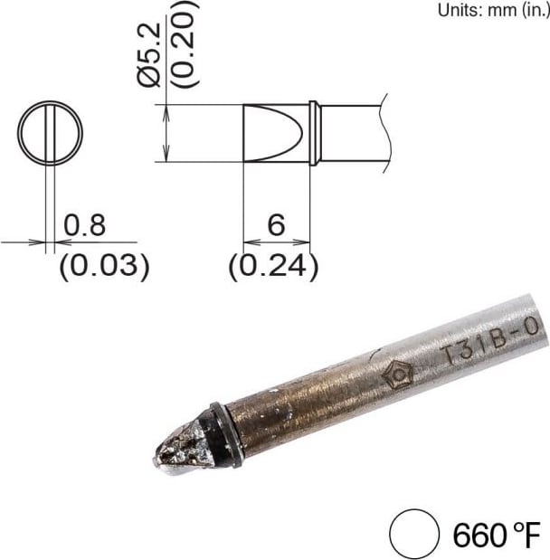 Hakko T31B-03D52 - Chisel Tip, 5.2mm x 6mm, 350°C/660°F