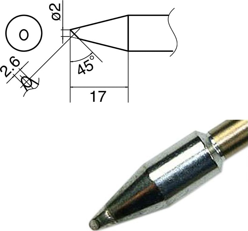 Hakko T33-BC2 - T33 Standard Series Soldering Tip, 2mm/45° x 17mm, Bevel