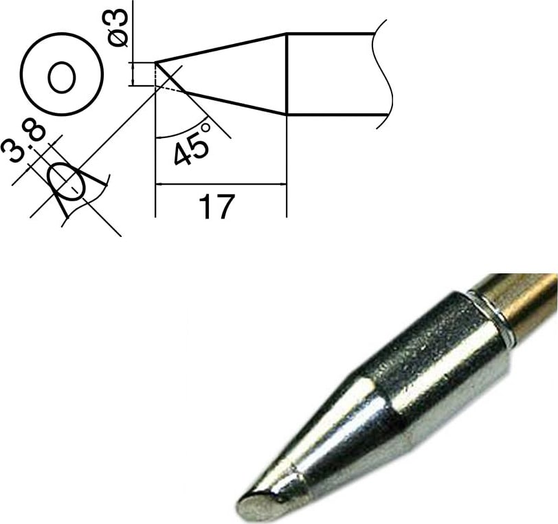 Hakko T33-BC3 - T33 Standard Series Soldering Tip, 3mm/45° x 17mm, Bevel