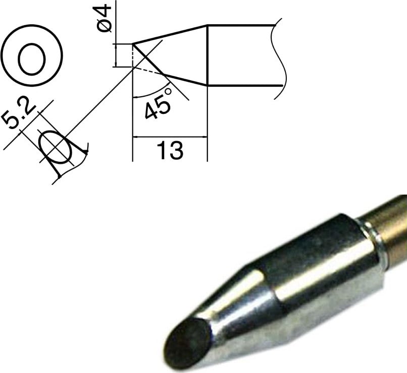 Hakko T33-BC4 - T33 Standard Series Soldering Tip, 4mm/45° x 13mm, Bevel