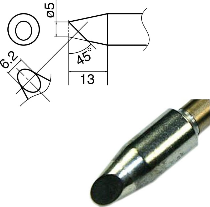 Hakko T33-BC5 - T33 Standard Series Soldering Tip, 5mm/45° x 13mm, Bevel