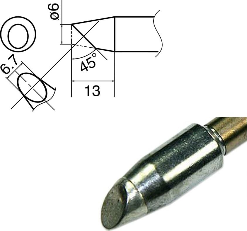 Hakko T33-BC6 - T33 Standard Series Soldering Tip, 6mm/45° x 13mm, Bevel