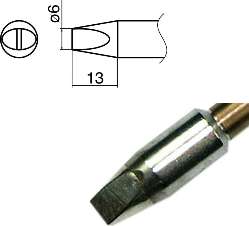Hakko T33-D6 - T33 Standard Series Soldering Tip, 6 x 13mm, Chisel