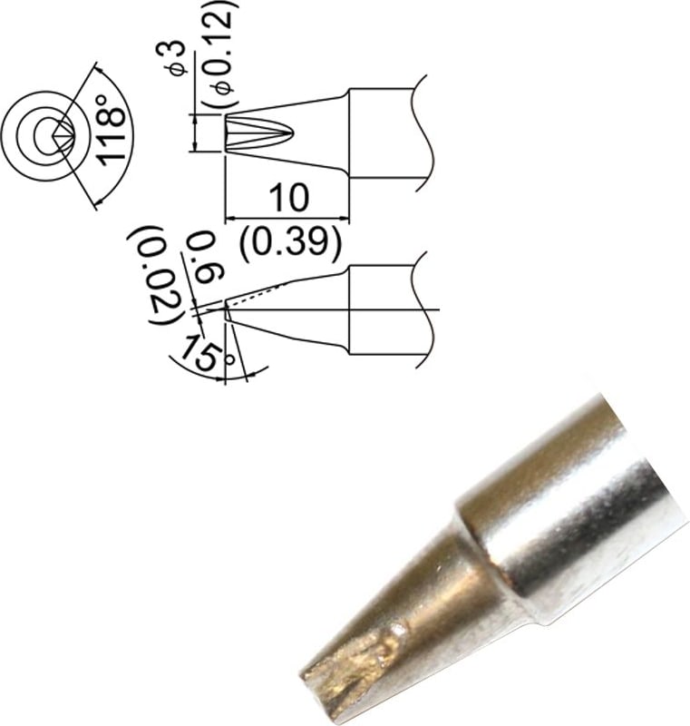 Hakko T33-SS1610 - T33 Slim Series Soldering Tip, 3.0mm/15° x 10mm, V-Groove (Bevel)