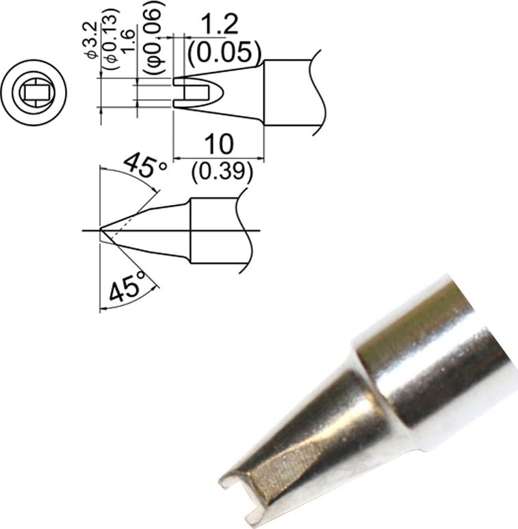 Hakko T33-SS1611 - T33 Slim Series Soldering Tip, 1.6mm/45° x 10mm, Groove