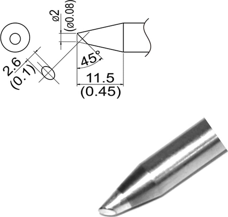 Hakko T33-SSBC2 - T33 Slim Series Soldering Tip, 2mm/45° x 11.5mm, Bevel