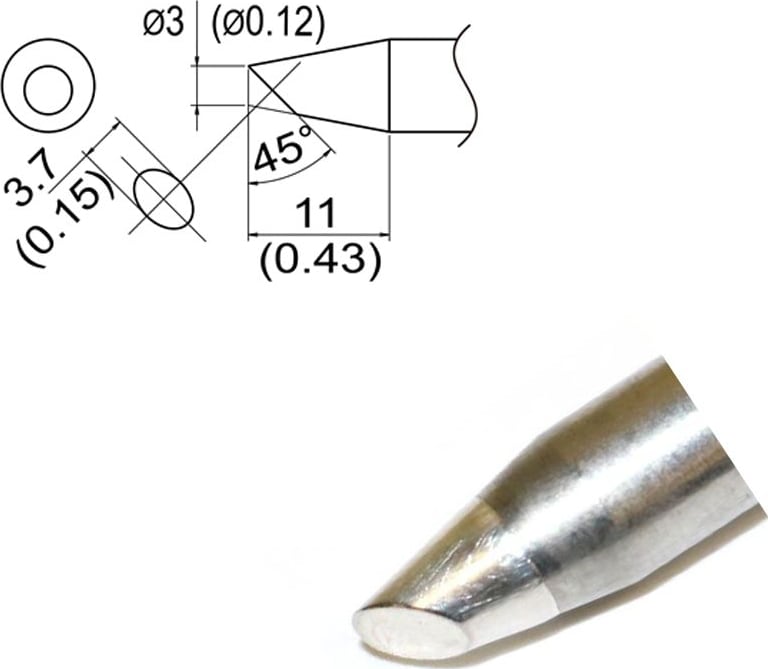 Hakko T33-SSBC3 - T33 Slim Series Soldering Tip, 3mm/45° x 11mm, Bevel