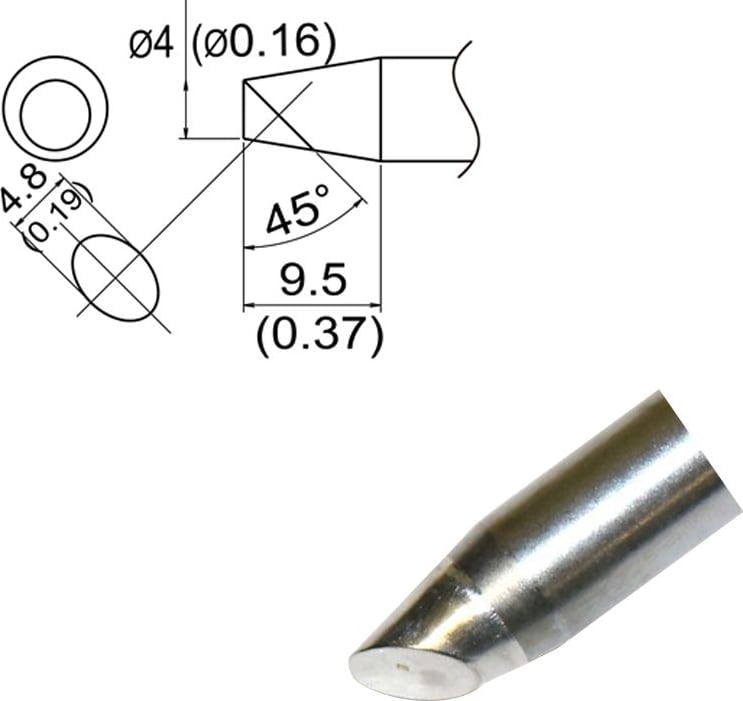 Hakko T33-SSBC4 - T33 Slim Series Soldering Tip, 4mm/45° x 9.5mm, Bevel