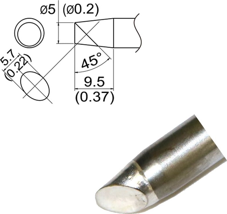 Hakko T33-SSBC5 - T33 Slim Series Soldering Tip, 5mm/45° x 9.5mm, Bevel
