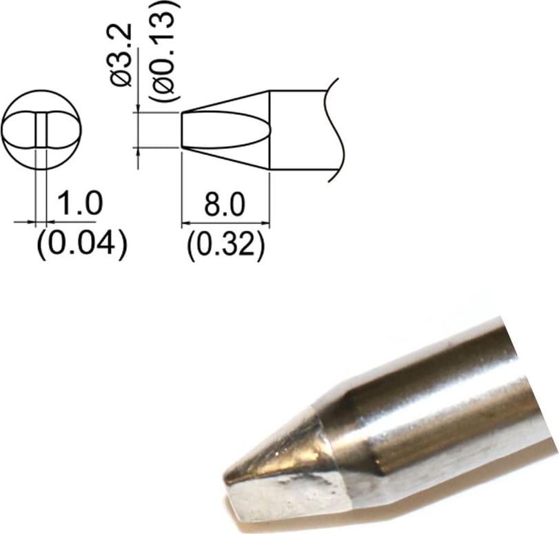 Hakko T33-SSD32 - T33 Slim Series Soldering Tip, 3.2 x 8mm, Chisel