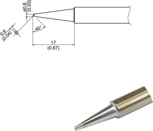 Hakko T34-C08 - T34 Series Soldering Tip, Bevel, 0.8mm/ 45° x 0.9mm x 17mm
