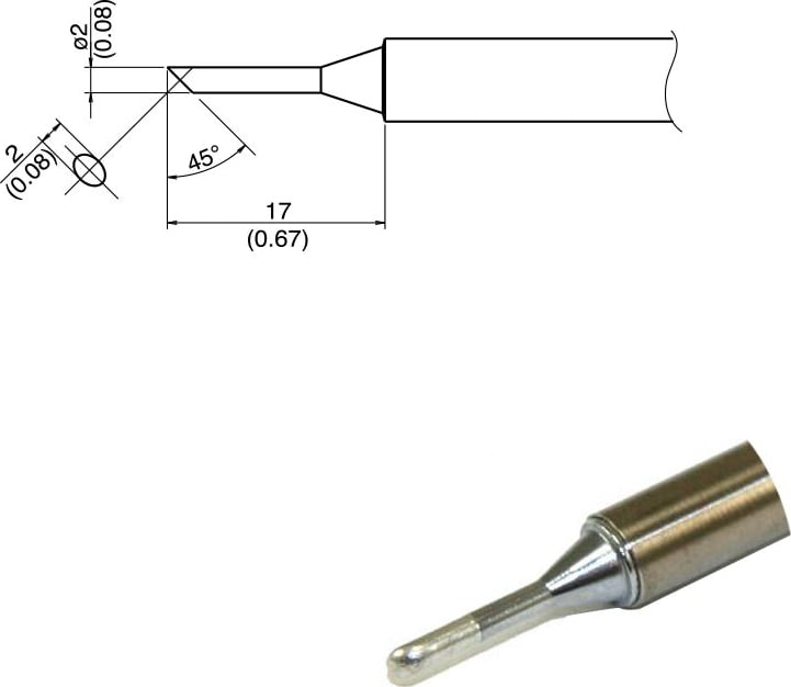 Hakko T34-C2 - T34 Series Soldering Tip, Bevel, 2mm/ 45° x 2mm x 17mm