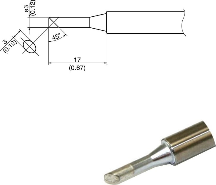 Hakko T34-C3 - T34 Series Soldering Tip, Bevel, 3mm/45° x 3mm x 17mm