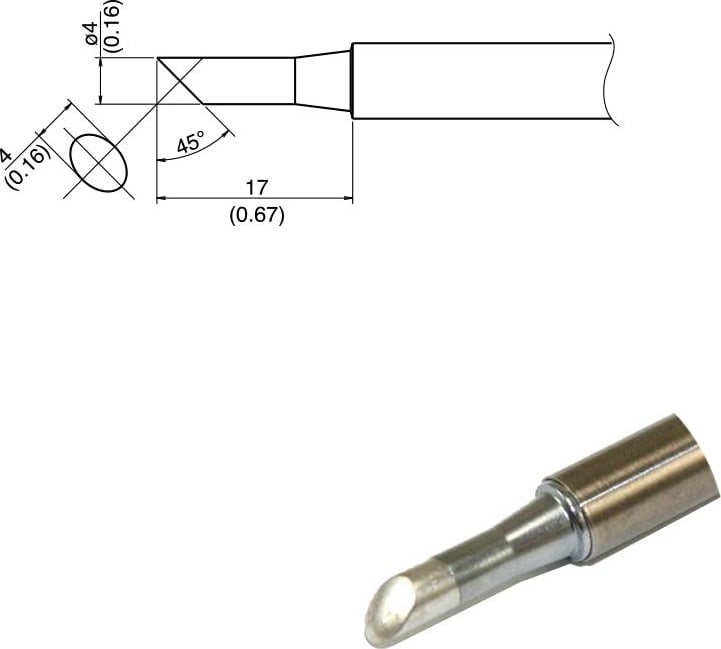 Hakko T34-C4 - T34 Series Soldering Tip, Bevel, 4mm/ 45° x 4mm x 17mm