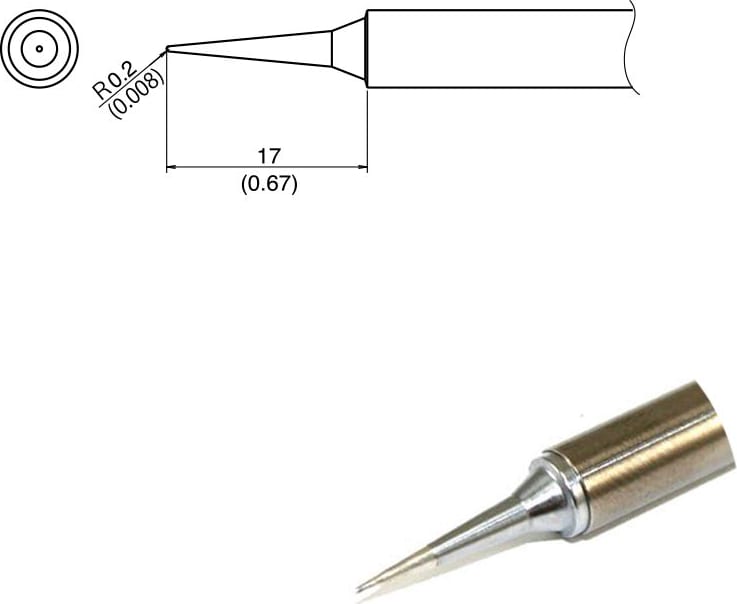 Hakko T34-I - T34 Series Soldering Tip, Sharp Conical, 0.2R x 17mm