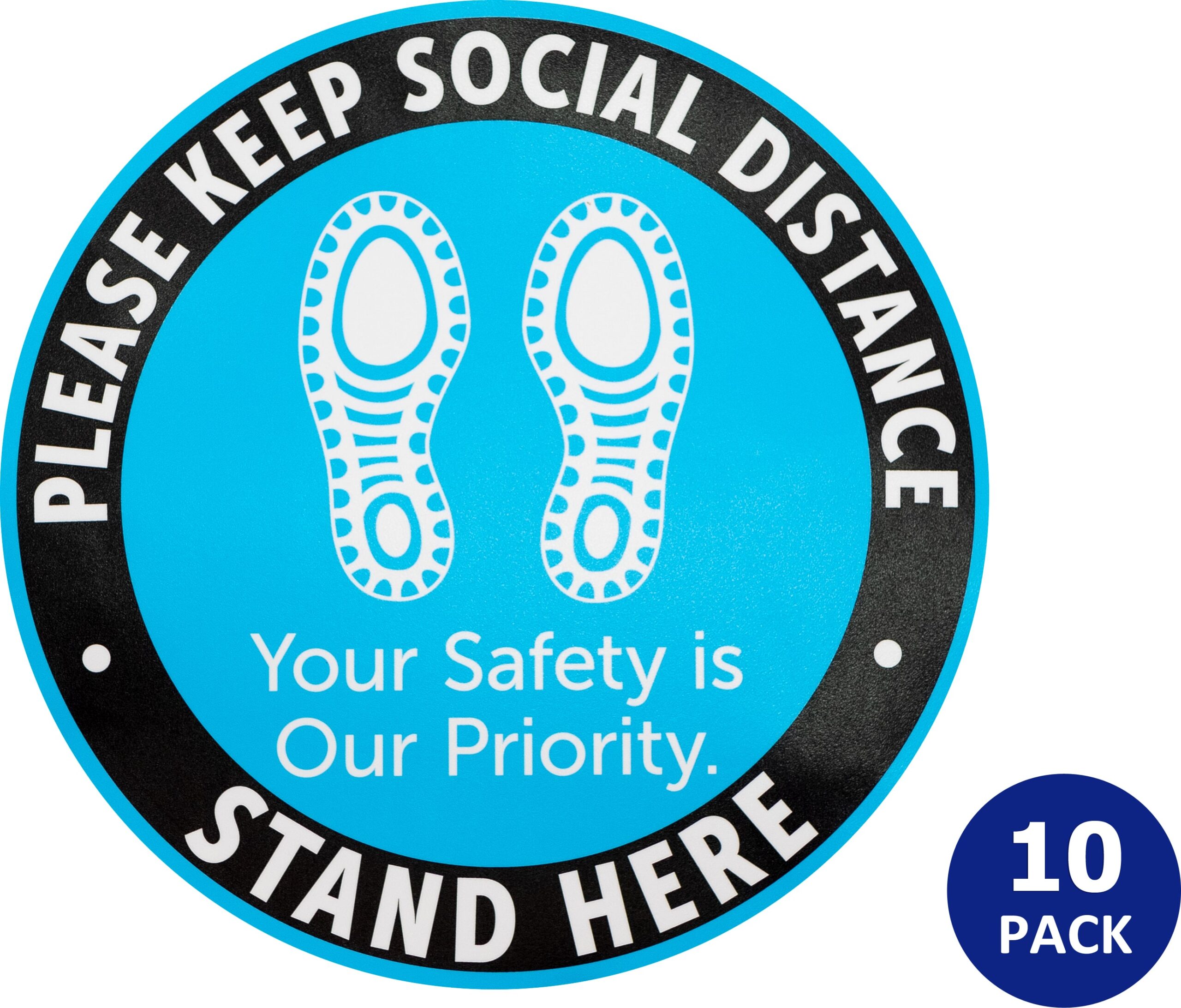 10 Pack - Social Distancing Graphics - Indoor Multi-Surface Floor Sticker, 17'x 17' Circle (Keep Social Distance - Stand Here)