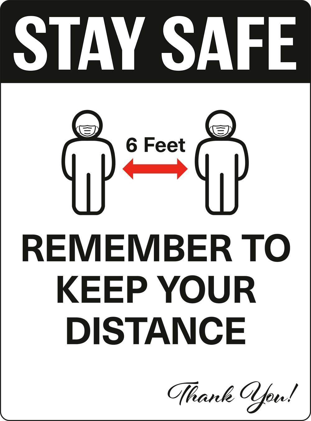 Social Distancing Repositionable Indoor Multi-surface Sticker, 18' x 24' Rectangle (Stay Safe - Keep your Distance)
