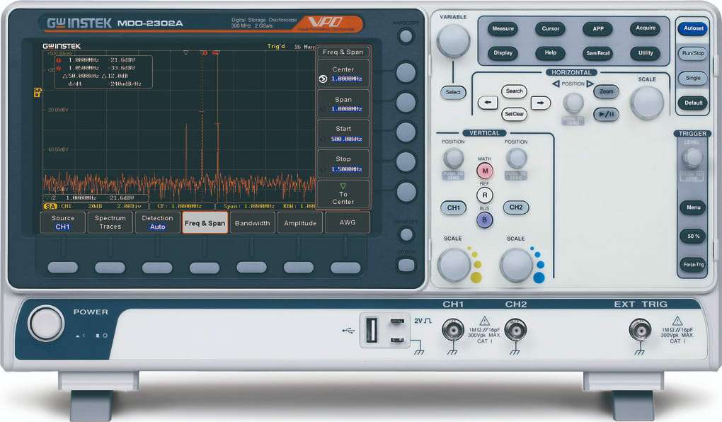 Instek MDO-2102A - 100 MHz/2 Channels Oscilloscope with Spectrum Analyzer