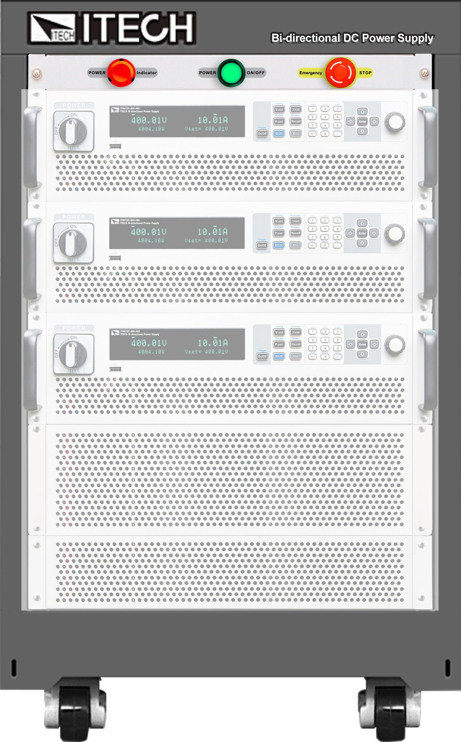 iTech IT-E36kWM-15U - 36kW Parallel Kit for 2 Master Units (Parallel Cable, Busbar, Emergency Module, One AC Input, 15U Rack with Wheels)